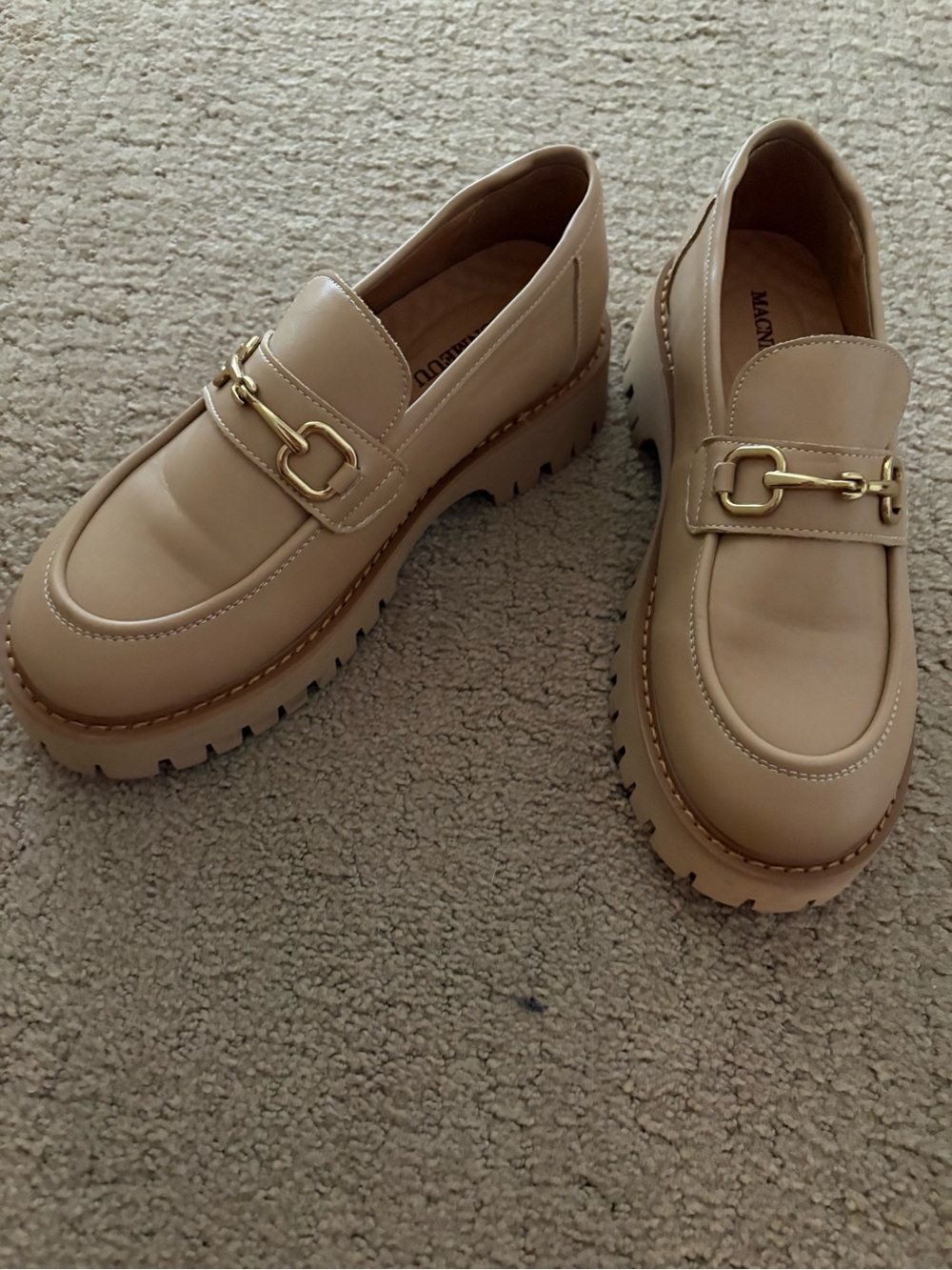 Cream Lug Sole Loafers with Gold Bit Hardware